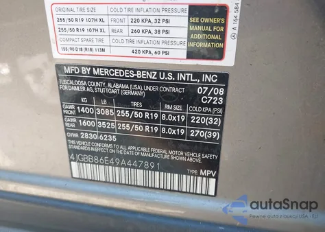 2009 Mercedes-Benz Ml 350 4Matic из США, поврежденный, VIN 4JGBB86E49A447891